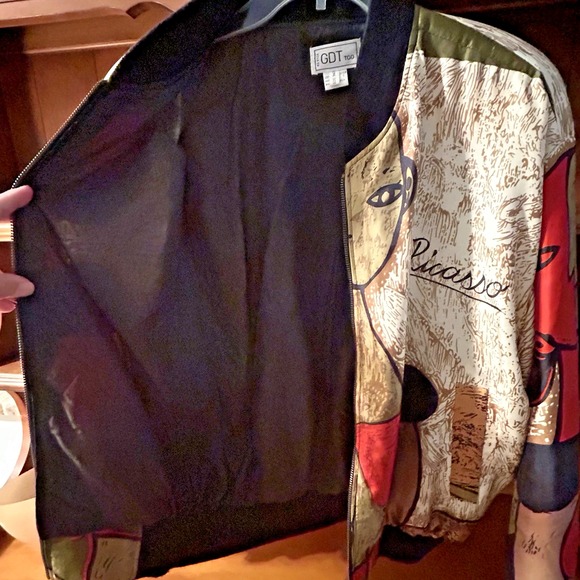 Vintage 90's 80's Y2K PICASSO Satin Bomber Jacket M Lg Women's Art Wear All Over - Picture 3 of 10